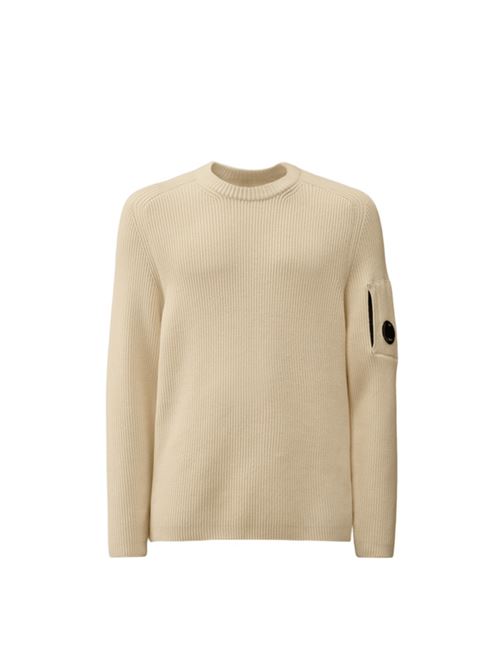Maglione da uomo in misto cotone, girocollo, costa inglese, color gauze white C.P. COMPANY | KN015A6608A103
